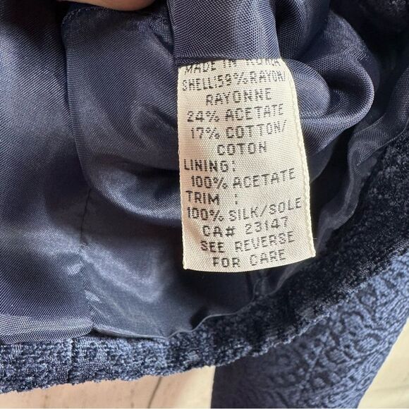 Vintage Talbots Navy Jacquard Silk Trim Blazer Classic Elegant Quiet Luxury - Picture 8 of 13